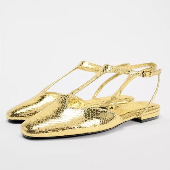 ZARA METALLIC GOLD FLATS - Picture 6 of 8